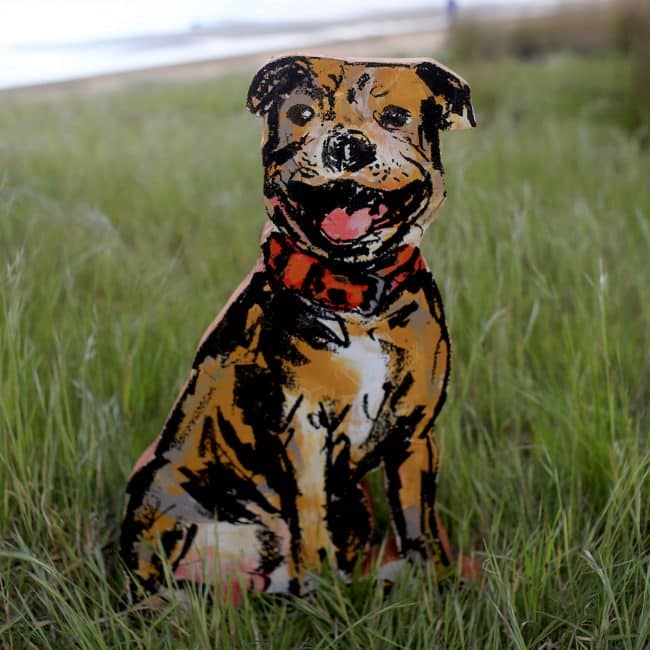Staffy dog sculpture by Christian Nicolson