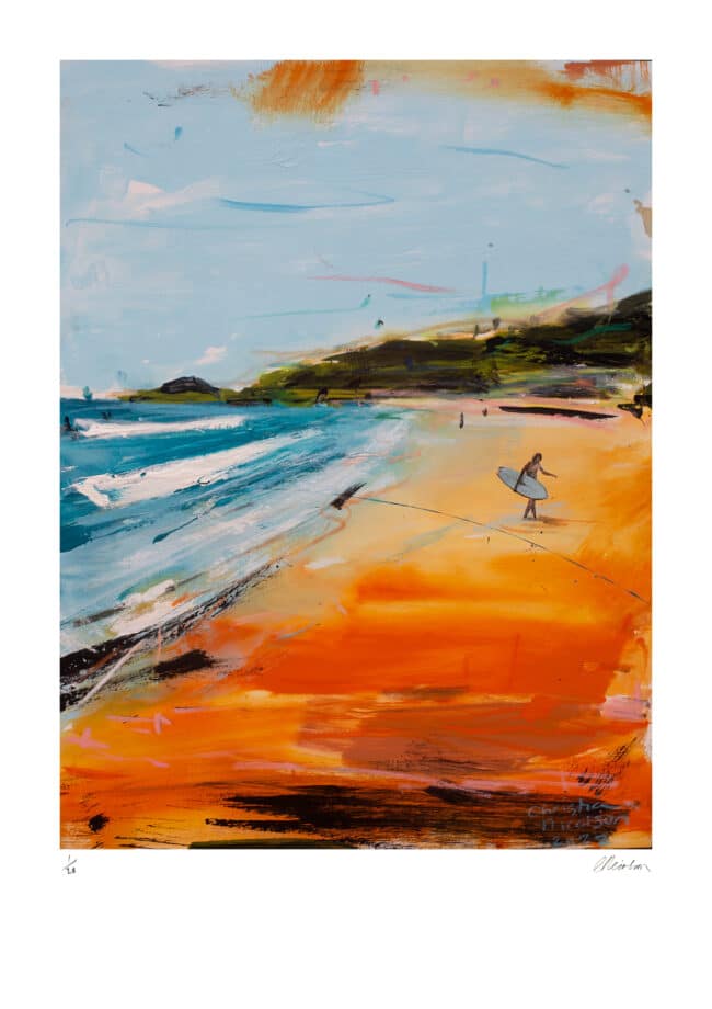 Surfer at Pakiri Art Print