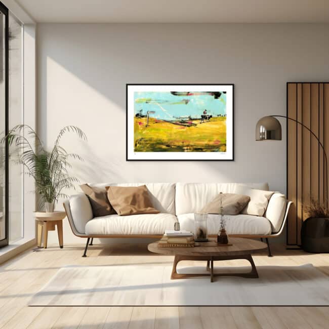 Man Rides Cow to London Art Print with Black Frame Man Rides Cow to London Art Print with Black Frame