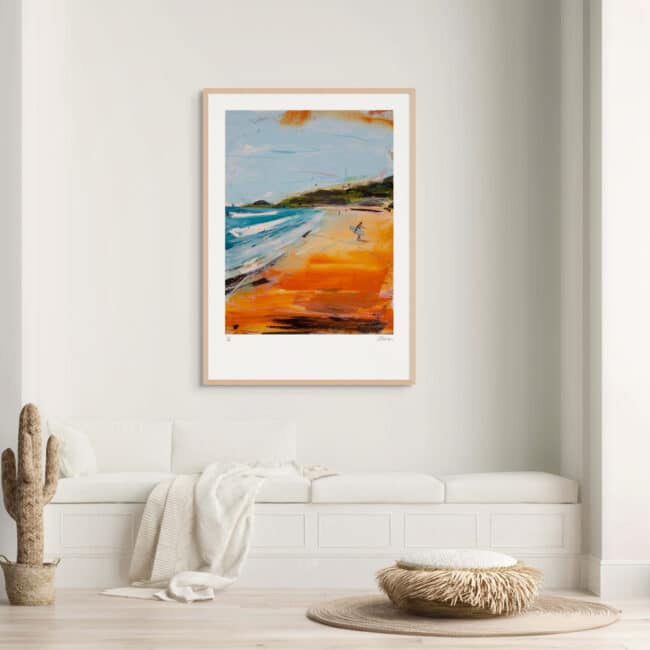 Surfer at Pakiri Art Print with Wood Frame Surfer at Pakiri Art Print with Wood Frame
