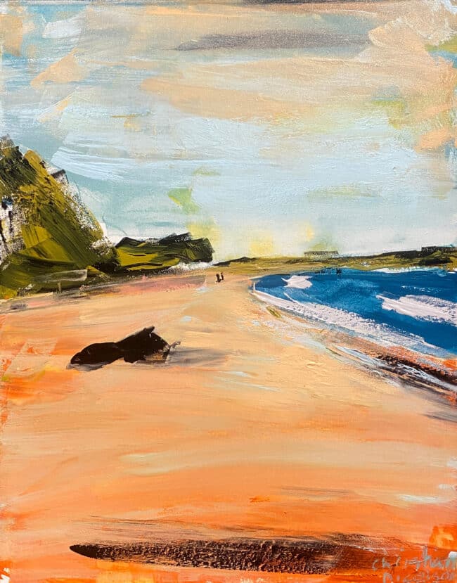 Expressive painting of Hot Water Beach in New Zealand by artist Christian Nicolson