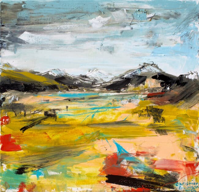 Expressive painting of Rakaia River in New Zealand by artist Christian Nicolson
